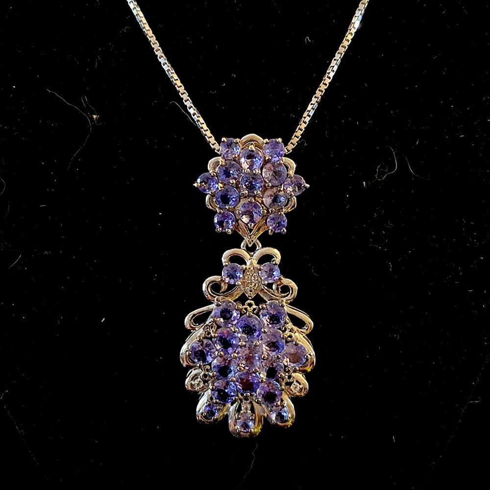 Sterling necklace with amethyst crystals. Sterling Box chain
